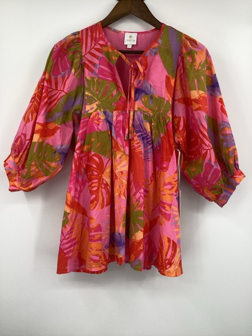 Indie Pink Tropical Tie-Front Peasant Tunic